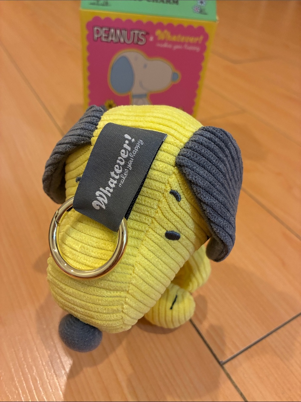 Peanuts x Whatever Makes You Happy Yellow & Gray Corduroy Snoopy Plush Bag Charm - Picture 2 of 2